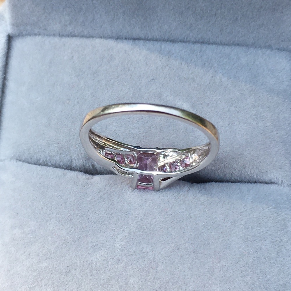 10k Solid White Gold Pink Topaz & Diamond Ring - Picture 9 of 15